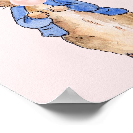 ピーターうさぎがピンクのガムを吹く ポスター (角)