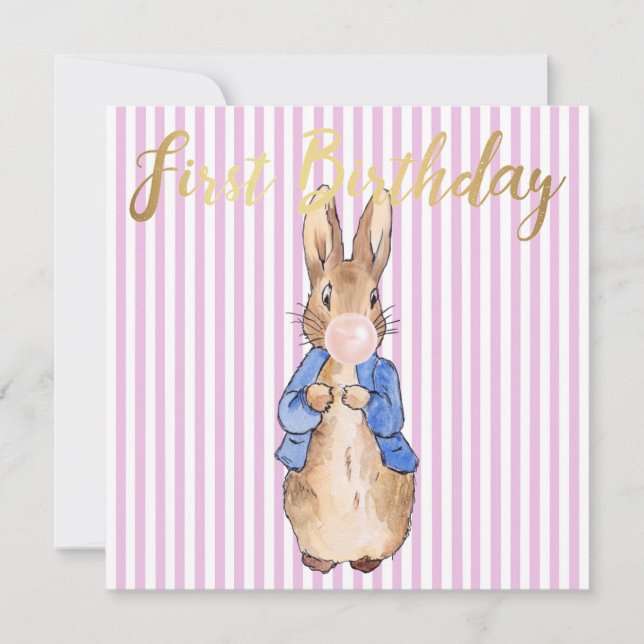 ピーターうさぎがピンクのバブルガムを吹く (正面)