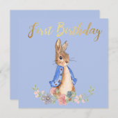 ピーターうさぎのゴールドファーストバースデーテキスト 招待状 (正面/裏面)