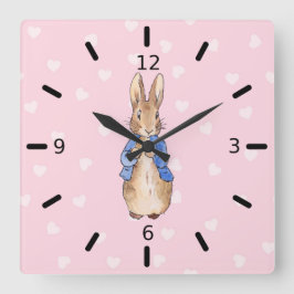 ピーターうさぎのハート柄 スクエア壁時計