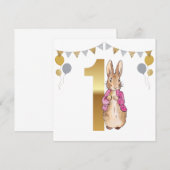 ピーターうさぎのピンクのジャケットの最初の誕生日 招待状 (正面/裏面)