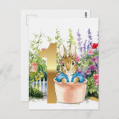 ピーターうさぎのポットでの1歳の誕生日 ポストカード (正面/裏面)