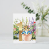ピーターうさぎの植木鉢での1歳の誕生日 ポストカード (スタンド正面)