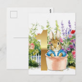 ピーターうさぎの植木鉢での1歳の誕生日 ポストカード (正面/裏面)