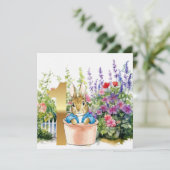 ピーターうさぎの植木鉢での1歳の誕生日 招待状 (スタンド正面)