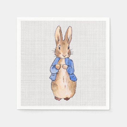 ピーターうさぎの灰色の亜麻布の背景 スタンダードカクテルナプキン (正面)