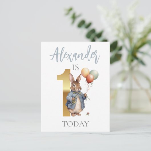ピーターうさぎの1歳の誕生日をカスタマイズ ポストカード (スタンド正面)