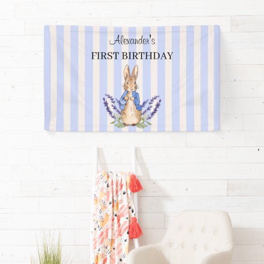 ピーターうさぎの1歳誕生日バナーをカスタマイズ 横断幕 (インサイチュ)