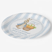 ピーターうさぎダスティストライプブルー赤ちゃんカスタムシャワー ペーパープレート (アングル)