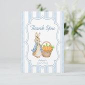 ピーターうさぎダスティ青いストライプの男の子シャワー サンキューカード (スタンド正面)