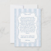 ピーターうさぎダスティ青いストライプの男の子シャワー サンキューカード (裏面)