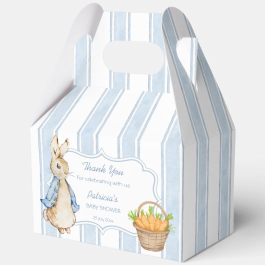 ピーターうさぎダスティ青いストライプの赤ちゃんシャワー好き フェイバーボックス (正面)