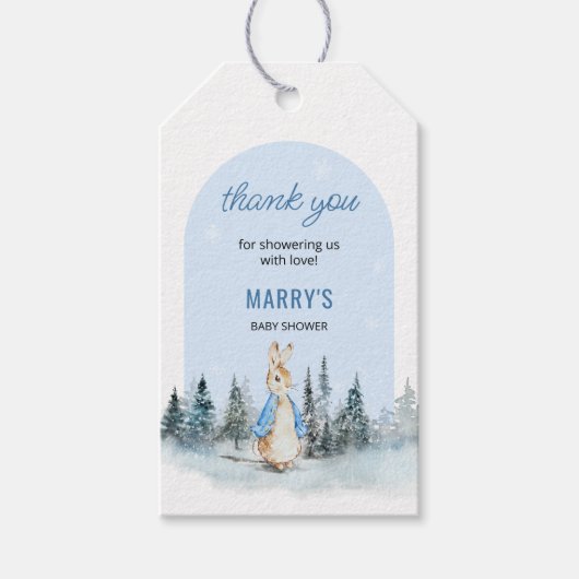 ピーターうさぎ冬のアーチベイビーシャワーありがとう ギフトタグ (正面)