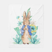 ピーターうさぎ水の色の花 フリースブランケット (正面)