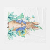 ピーターうさぎ水の色の花 フリースブランケット (正面(横))