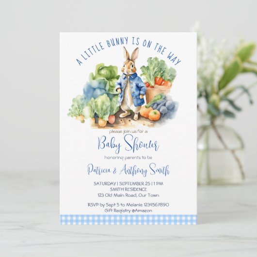 ピーターうさぎ男の赤ちゃんの赤ちゃんシャワー 招待状 (スタンド正面)