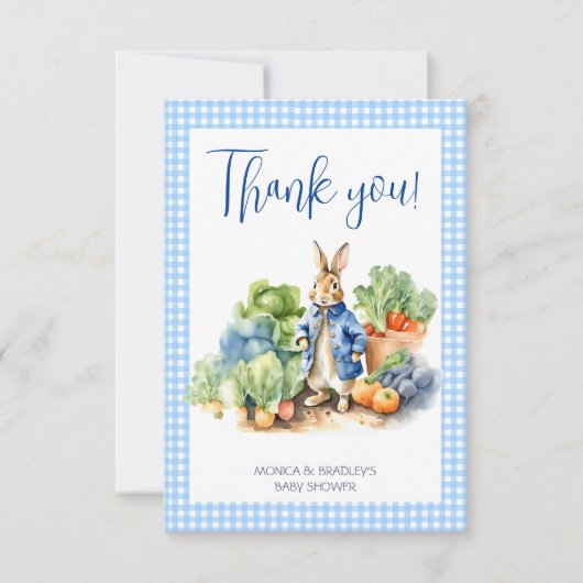 ピーターうさぎ男の赤ちゃんベビーシャワーサンキューカード 招待状 (正面)