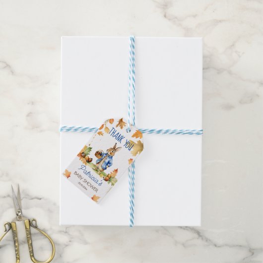 ピーターうさぎ秋の赤感謝していん坊のシャワー ギフトタグ (より糸付き)