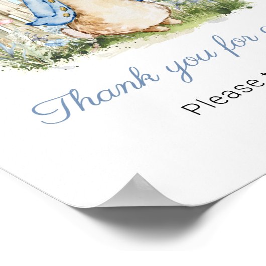 ピーターうさぎ赤ちゃんシャワーありがとう好意サイン ポスター (角)