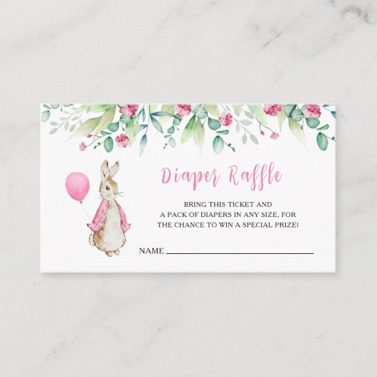 ピーターうさぎ赤ちゃんシャワーおむつラッフルインサートカード エンクロージャーカード (正面)