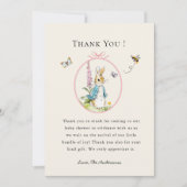 ピーターうさぎ赤ちゃん女の子シャワーサンキューカード サンキューカード (正面)