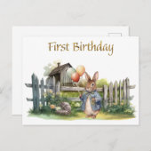 ピーターうさぎ風船の1歳の誕生日 ポストカード (正面/裏面)