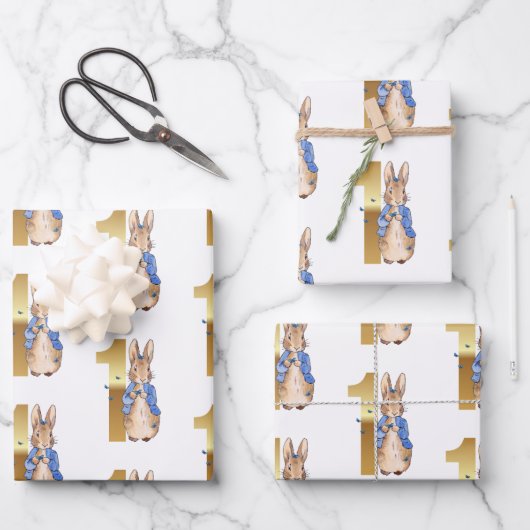 ピーターうさぎ1歳の誕生日 ラッピングペーパーシート (正面)