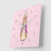 ピーターうさぎ ハート柄 スクエア壁時計 (傾斜)