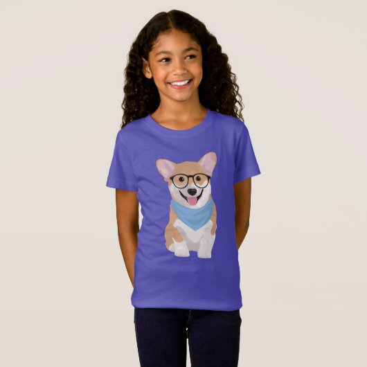 ピーターかわいいヒップスターの青いバンダナのコーギーの子犬 Tシャツ (正面フル)