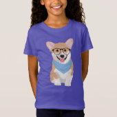 ピーターかわいいヒップスターの青いバンダナのコーギーの子犬 Tシャツ (正面)