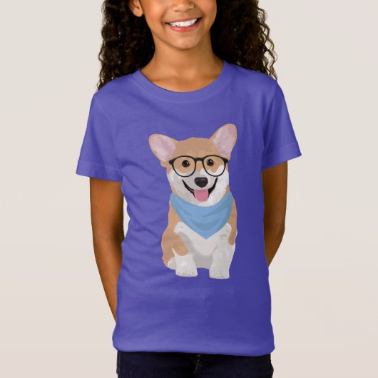ピーターかわいいヒップスターの青いバンダナのコーギーの子犬 Tシャツ (正面)