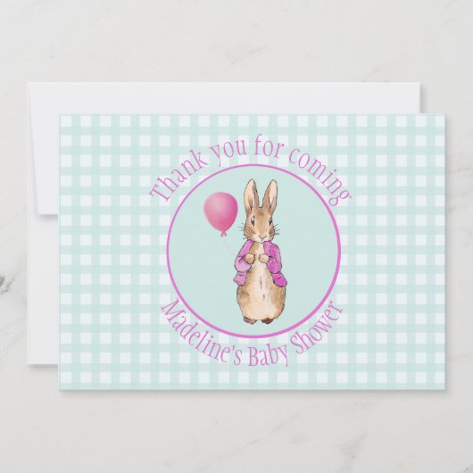 ピーターにウサギの赤ちゃんシャワーをパーソナライズ サンキューカード (正面)