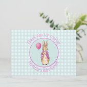 ピーターにウサギの赤ちゃんシャワーをパーソナライズ サンキューカード (スタンド正面)