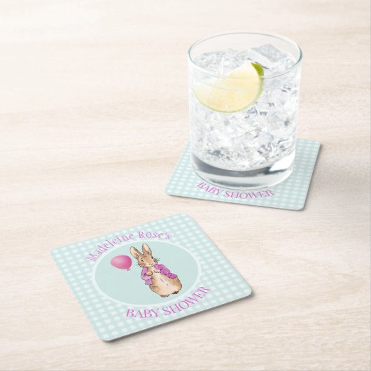 ピーターにウサギの赤ちゃんシャワーをパーソナライズ スクエアペーパーコースター (インサイチュ)