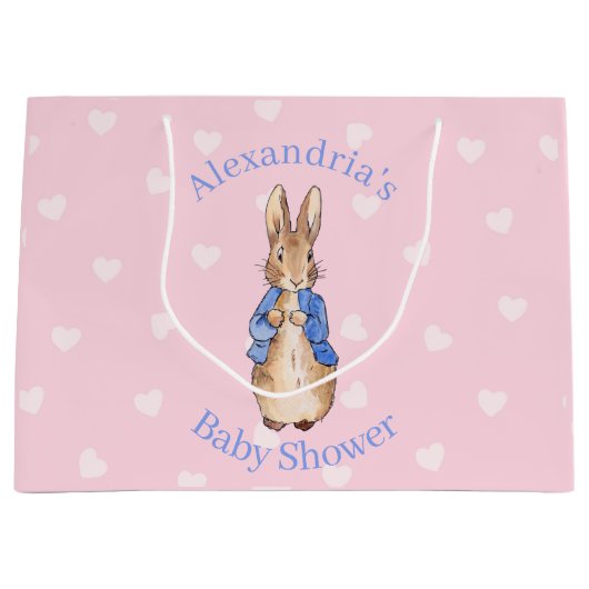 ピーターにウサギの赤ちゃんシャワーをパーソナライズ ラージペーパーバッグ (正面)