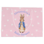 ピーターにウサギの赤ちゃんシャワーをパーソナライズ ラージペーパーバッグ (裏面)