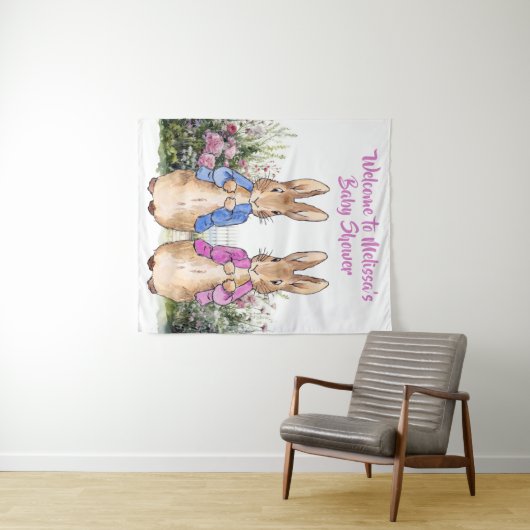 ピーターのウサギと酔っ払いの赤ちゃんシャワーをパーソナライズ タペストリー (インサイチュ(横))