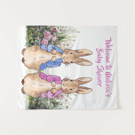 ピーターのウサギと酔っ払いの赤ちゃんシャワーをパーソナライズ タペストリー (正面(横))