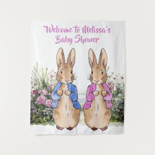 ピーターのウサギと酔っ払いの赤ちゃんシャワーをパーソナライズ タペストリー (正面)