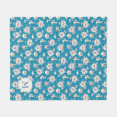 ピーターのウサギ|の青の花の庭パターン フリースブランケット (正面(横))