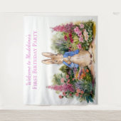 ピーターをパーソナライズウサギの最初の誕生日パーティー タペストリー (正面)