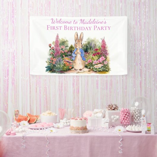 ピーターをパーソナライズウサギの最初の誕生日パーティー 横断幕 (パーティー)