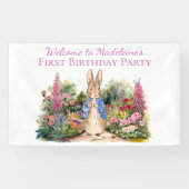 ピーターをパーソナライズウサギの最初の誕生日パーティー 横断幕 (横)