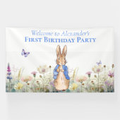 ピーターをパーソナライズウサギの最初の誕生日パーティー 横断幕 (横)