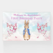 ピーターをパーソナライズウサギの最初の誕生日パーティー 横断幕 (横)