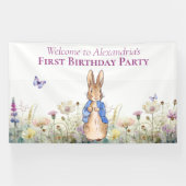 ピーターをパーソナライズウサギの最初の誕生日パーティー 横断幕 (横)