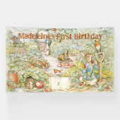 ピーターをパーソナライズウサギの最初の誕生日パーティー 横断幕 (横)