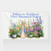 ピーターをパーソナライズウサギの最初の誕生日パーティー 横断幕 (横)