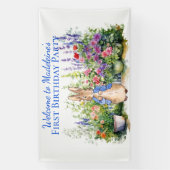 ピーターをパーソナライズウサギの最初の誕生日パーティー 横断幕 (縦)