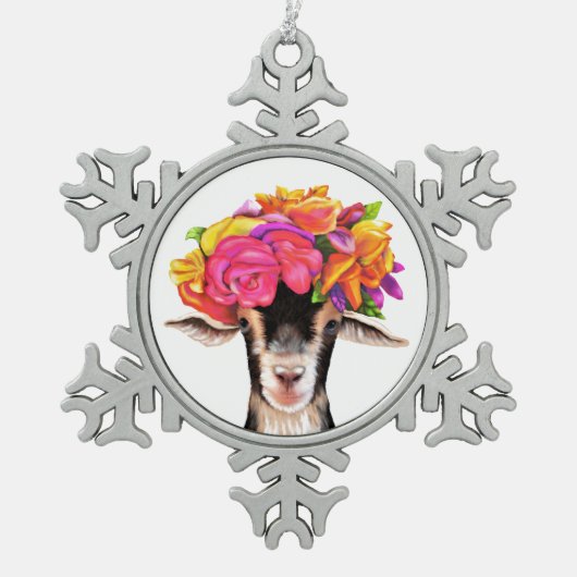 ピータークリスマスオーナメントポゼイ山羊 スノーフレークピューターオーナメント (正面)